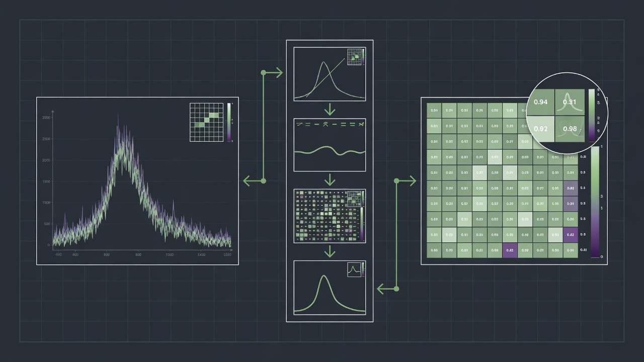 Scientific interface showing raw spectra, preprocessing, and per-pixel confidence